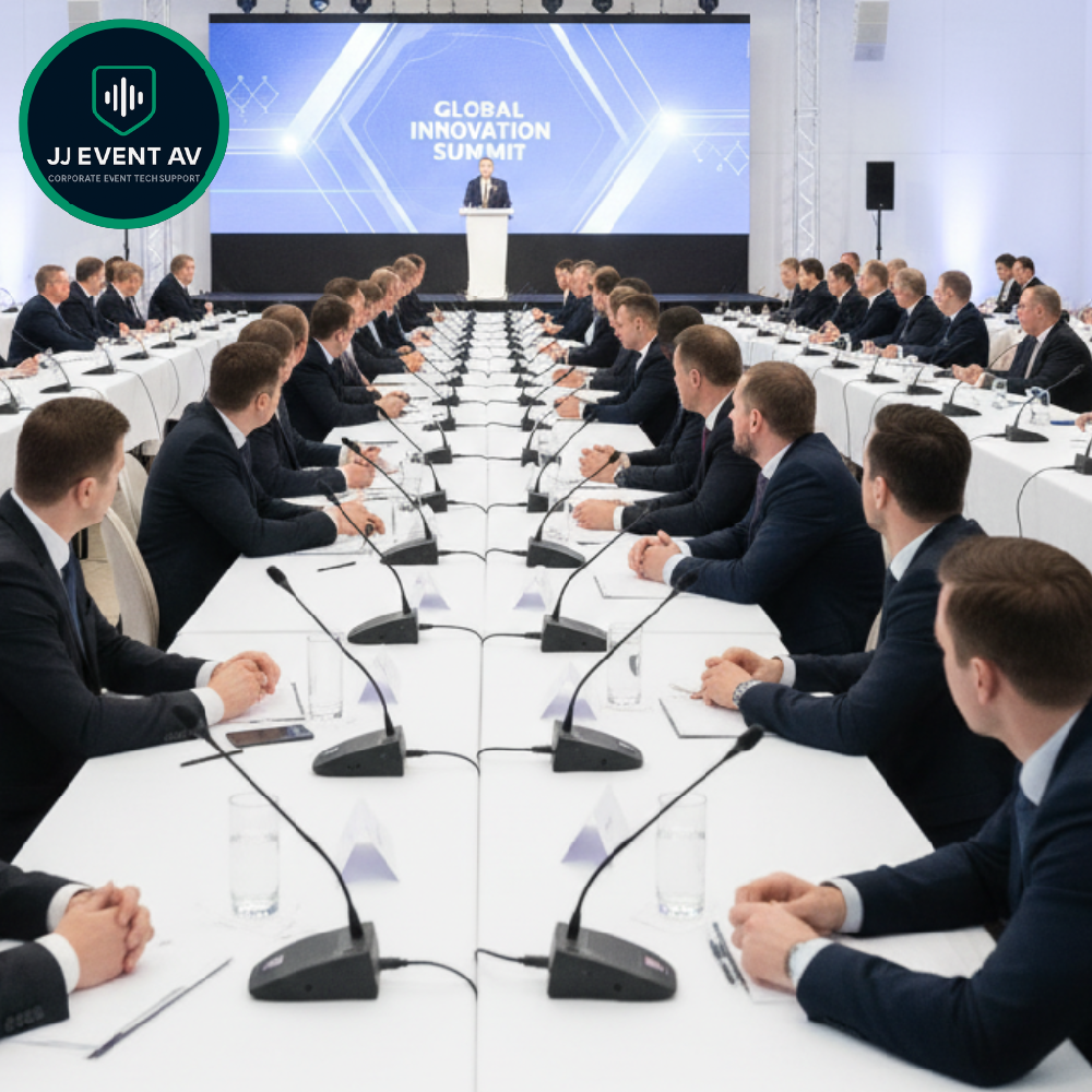 Discreet microphones and PA system for a conference